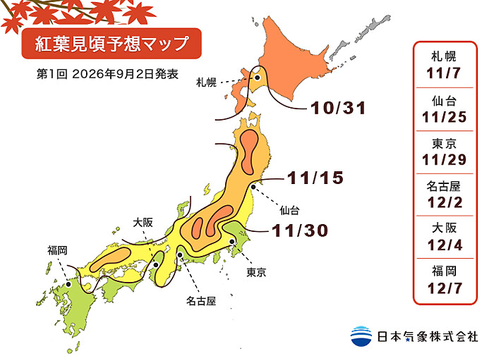 2026日本楓葉最佳觀賞日期出爐