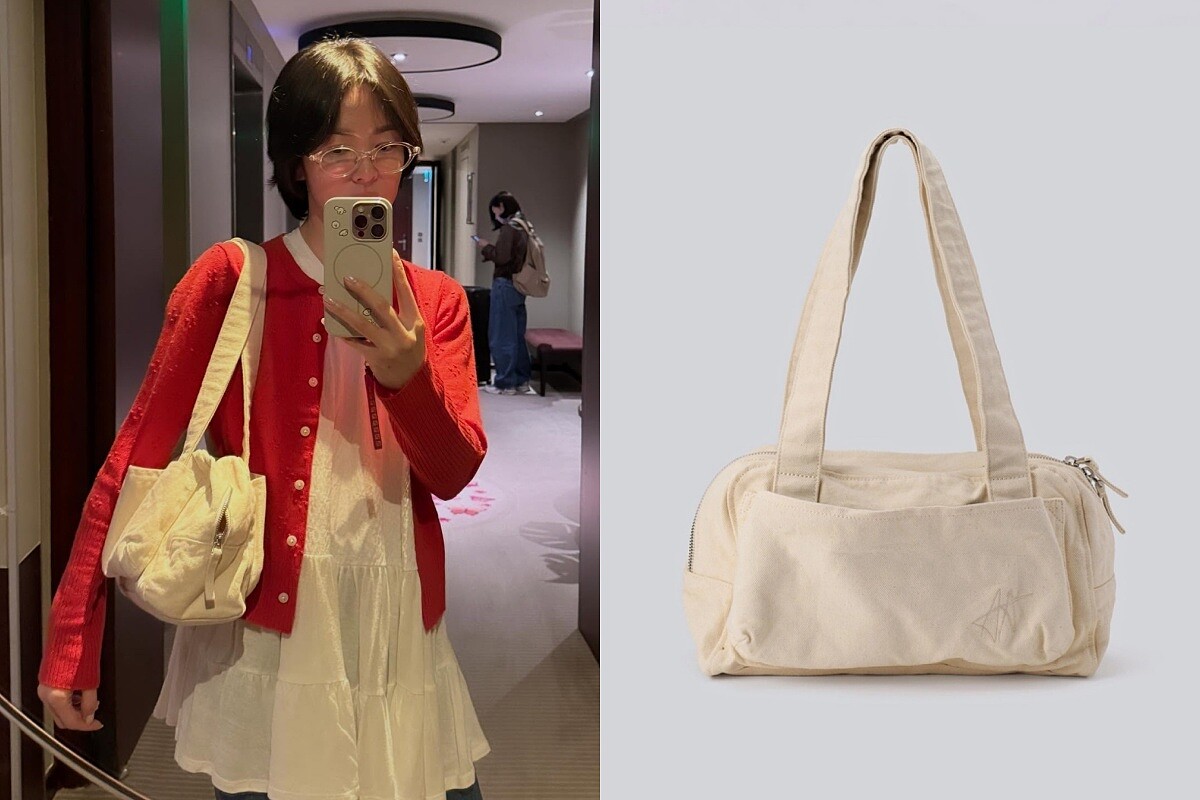 宋慧喬搭配白色LUMOS VINTAGE BAG包款。