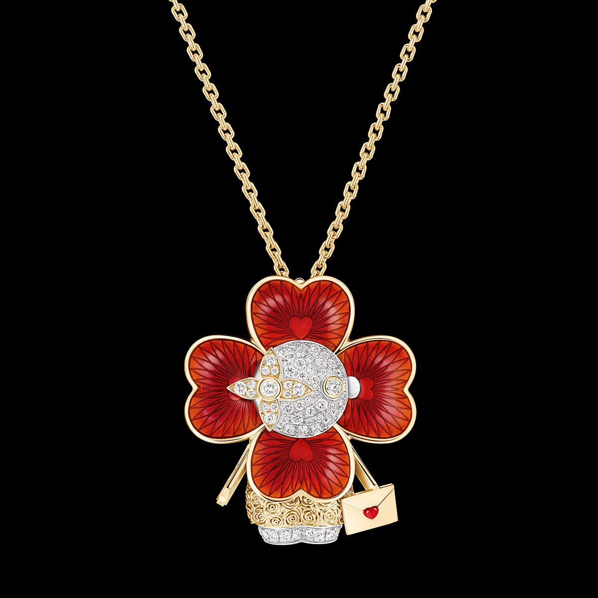 【獨家商品】Vivienne Travellers - 紅色琺瑯心形Vivieene 與鑽石吊墜 (亦可當胸針) $1,420,000