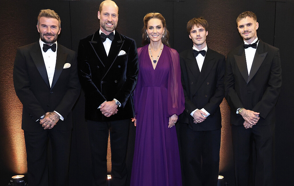 貝克漢也帶著兩個兒子 Romeo Beckham、Cruz Beckham 帥氣現身，父子三人更與凱特王妃、威廉王子留下難得合照。