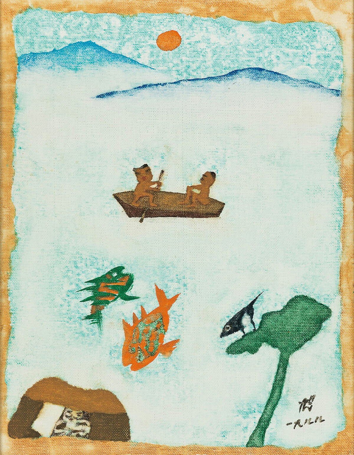 韓國已故著名現代藝術家張旭鎮(Chang Ucchin)1988年作品《江風景》(The River Scene),為 RM 金南俊私人收藏。