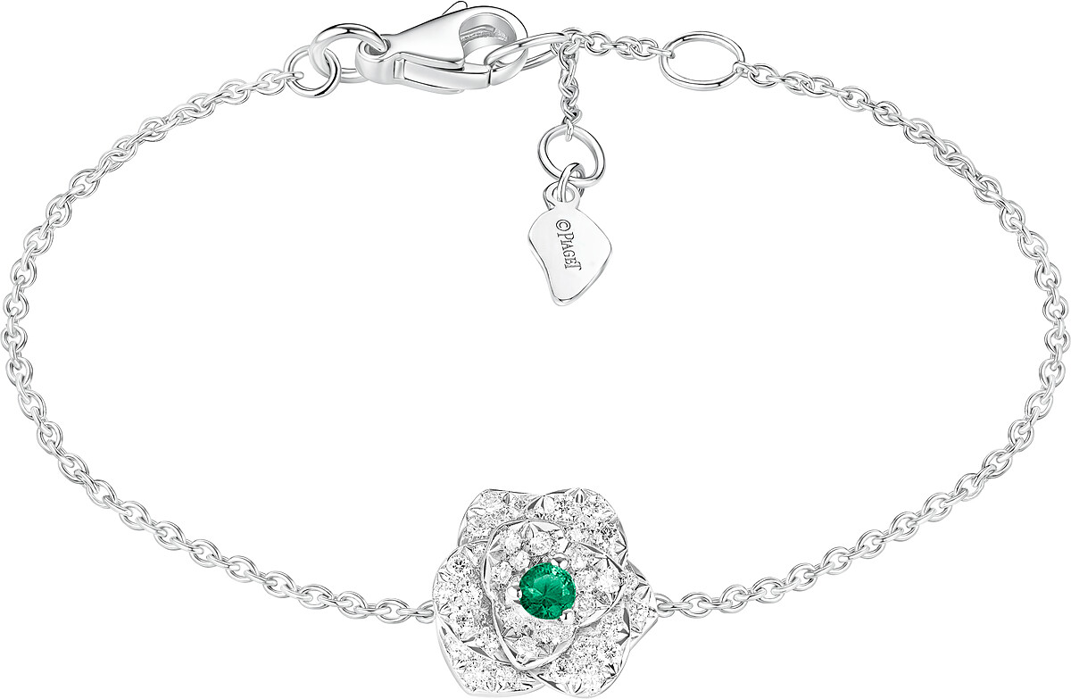 Piaget Rose 手鍊，18K白金鑲鑽與祖母綠，Piaget