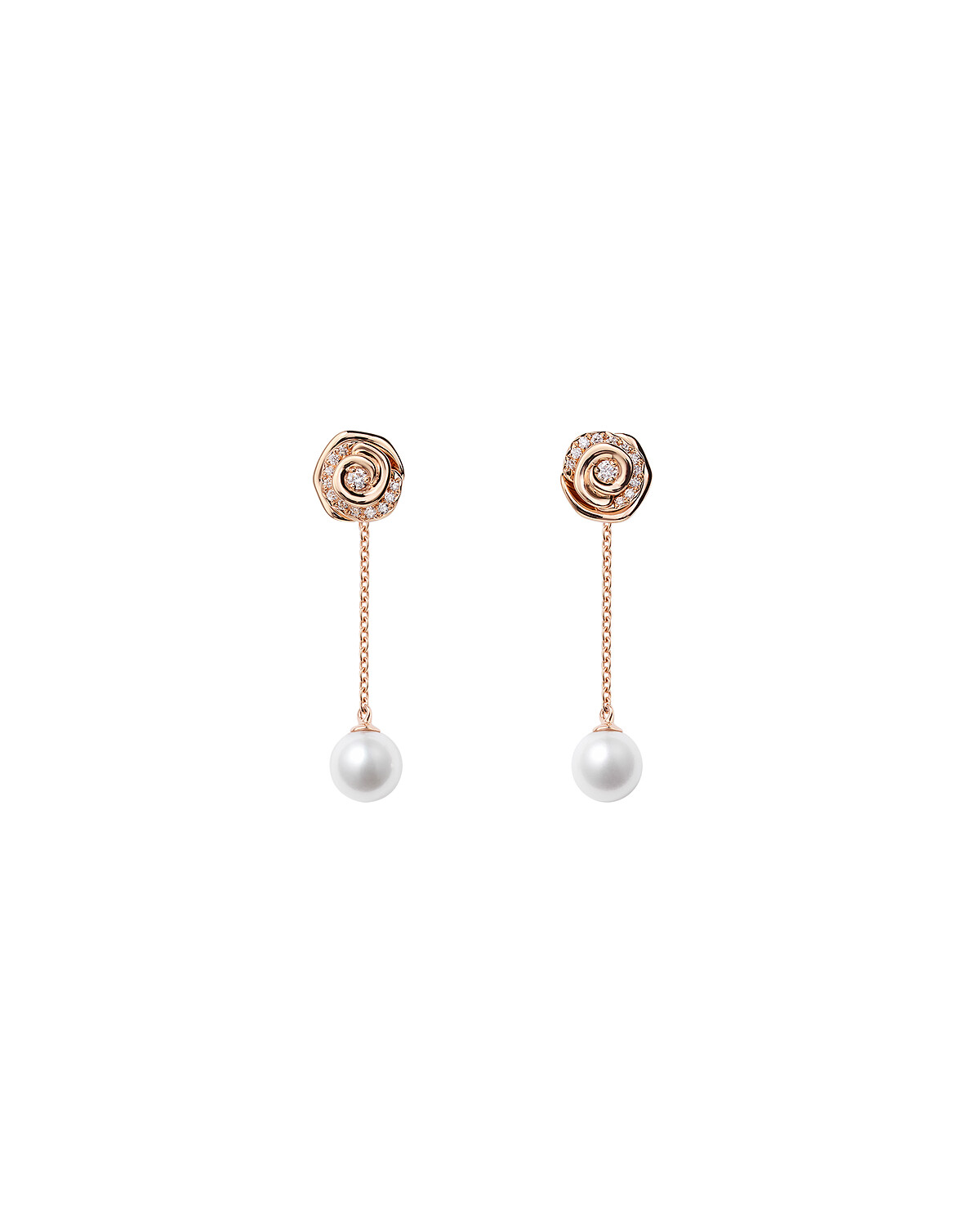 Rose Dior Couture 玫瑰金珍珠耳環 ，玫瑰金、鑽石、Akoya珍珠，參考價格 NTD 350,000