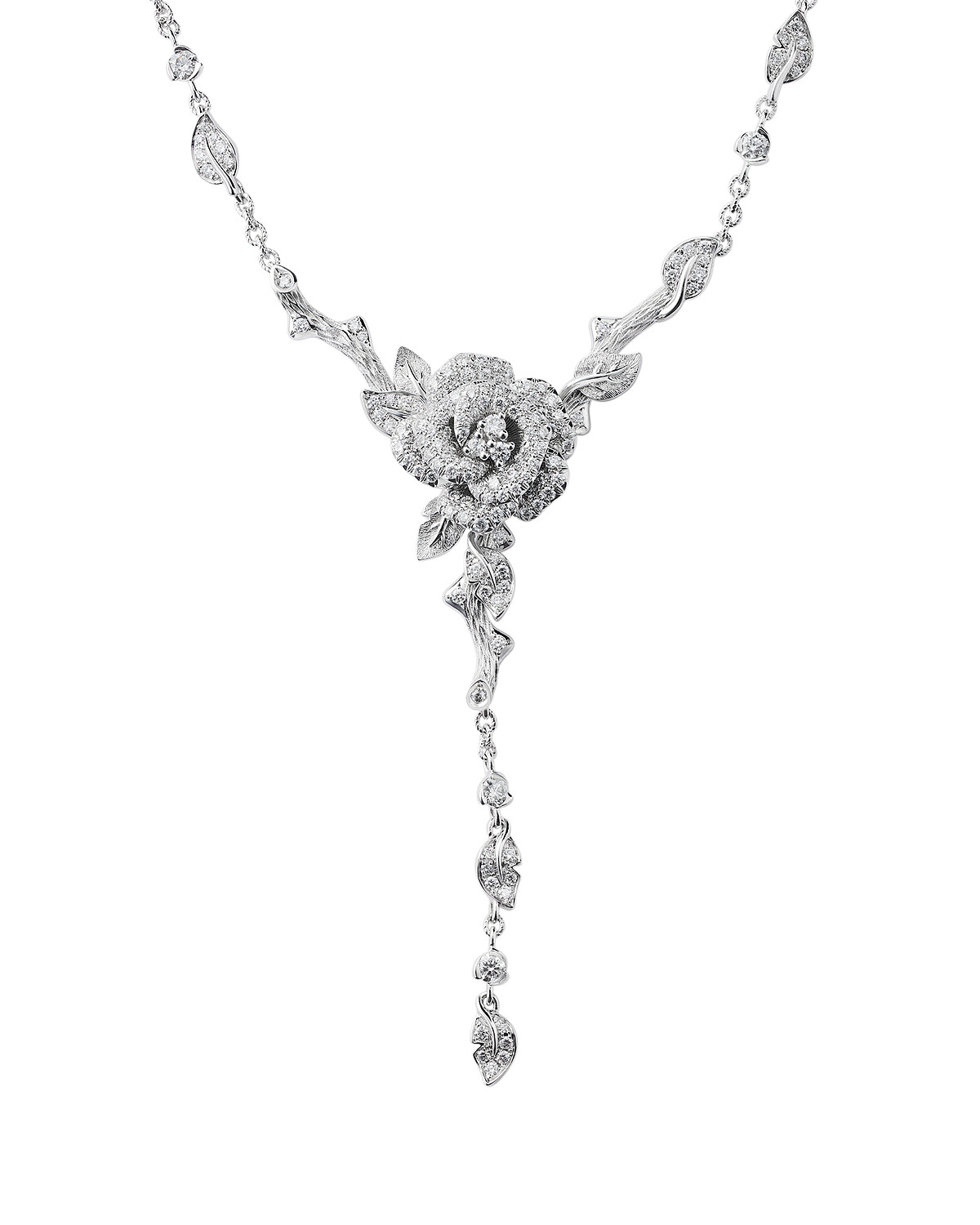 Rose Dior Bagatelle 18K白金鑽石長項鍊，18K白金、鑽石，參考價格 NTD 1,700,000