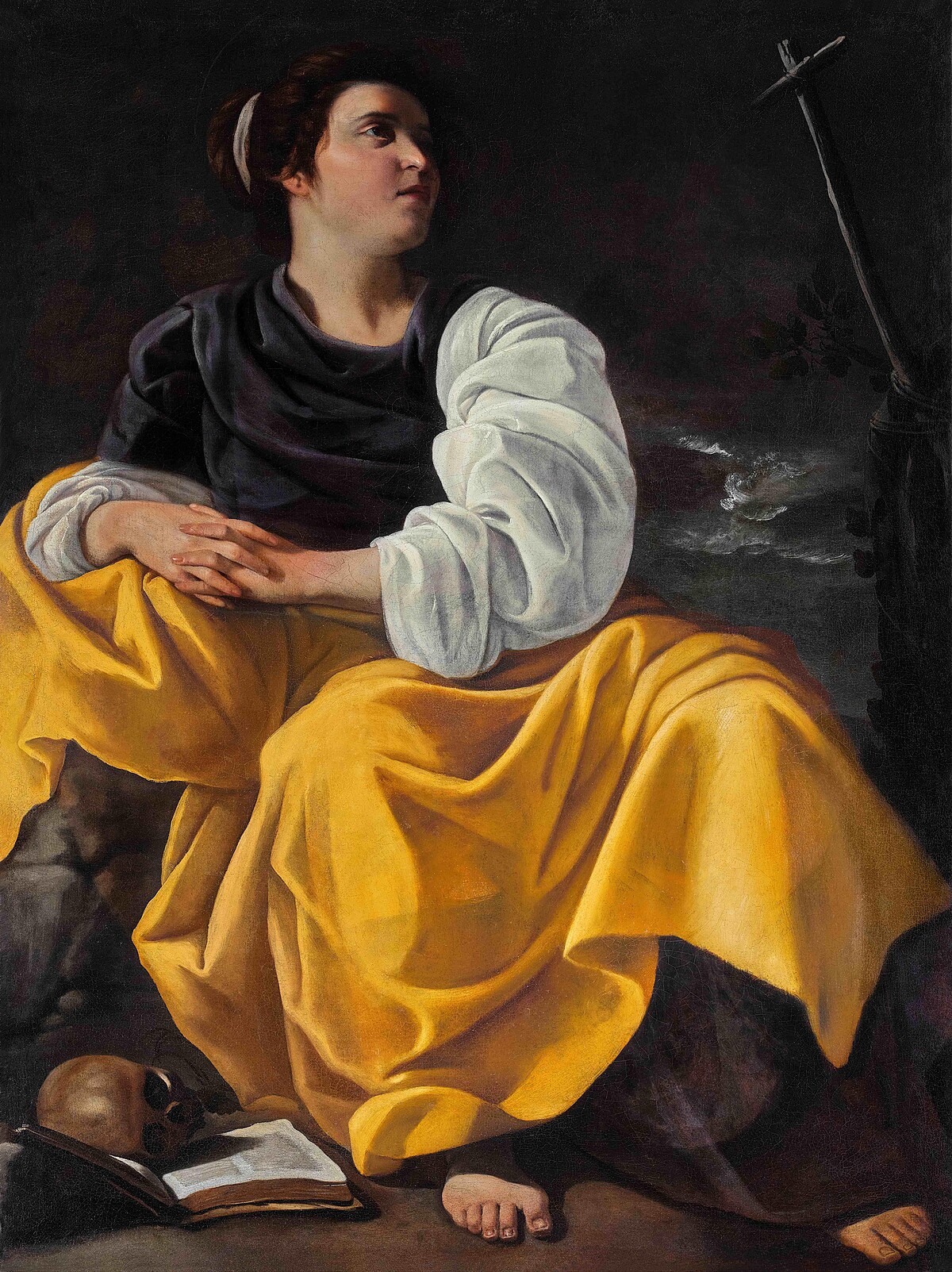 阿爾泰米西婭・簡提列斯基《沉思中的抹大拉馬利亞》,1610s-1620s,油彩、畫布,156 × 117 公分,含框 175 × 137 × 6.5 公分。