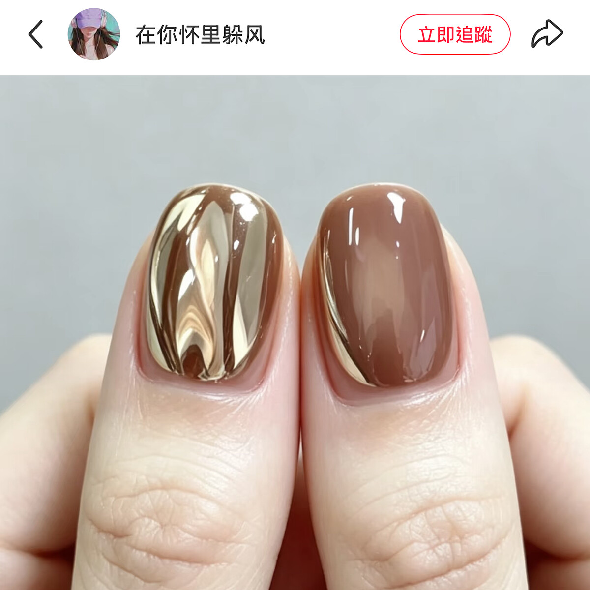 香檳金鏡面波紋美甲範本。