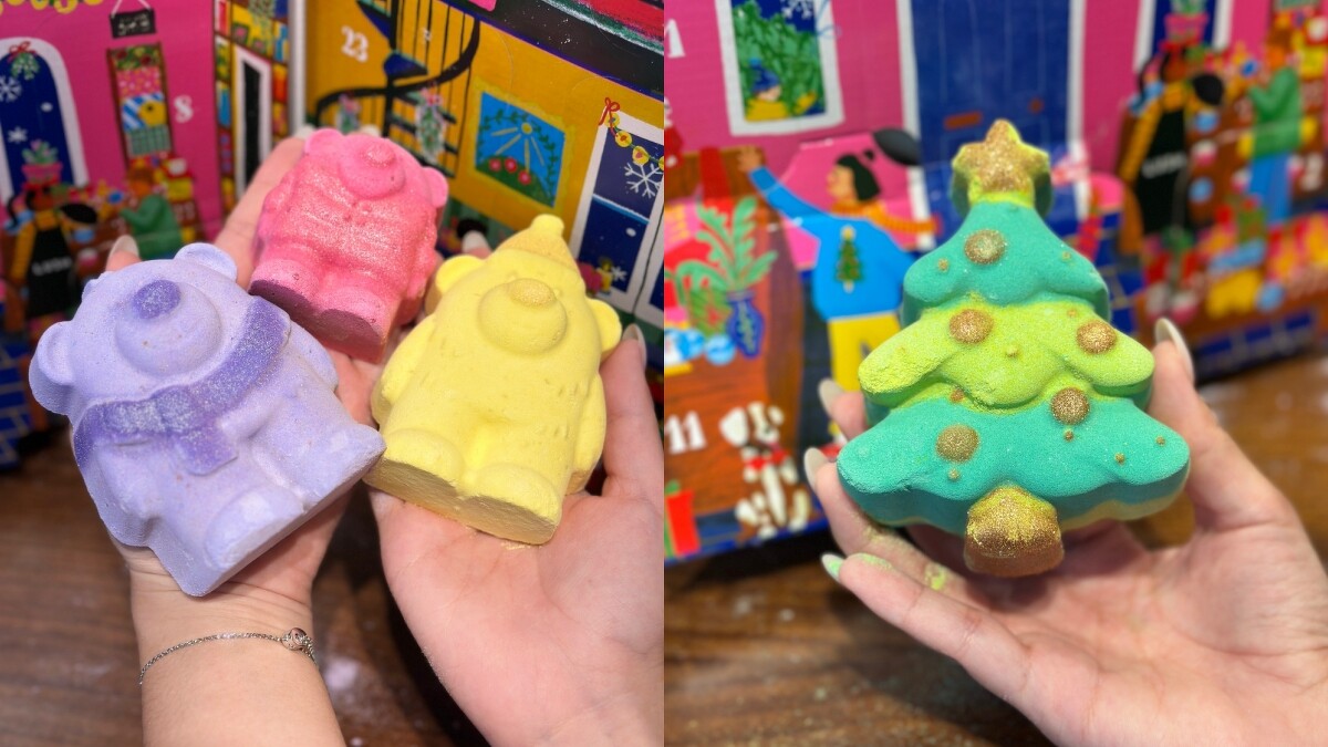 LUSH高街29 ½號月曆禮盒中的小熊汽泡彈與聖誕樹汽泡彈