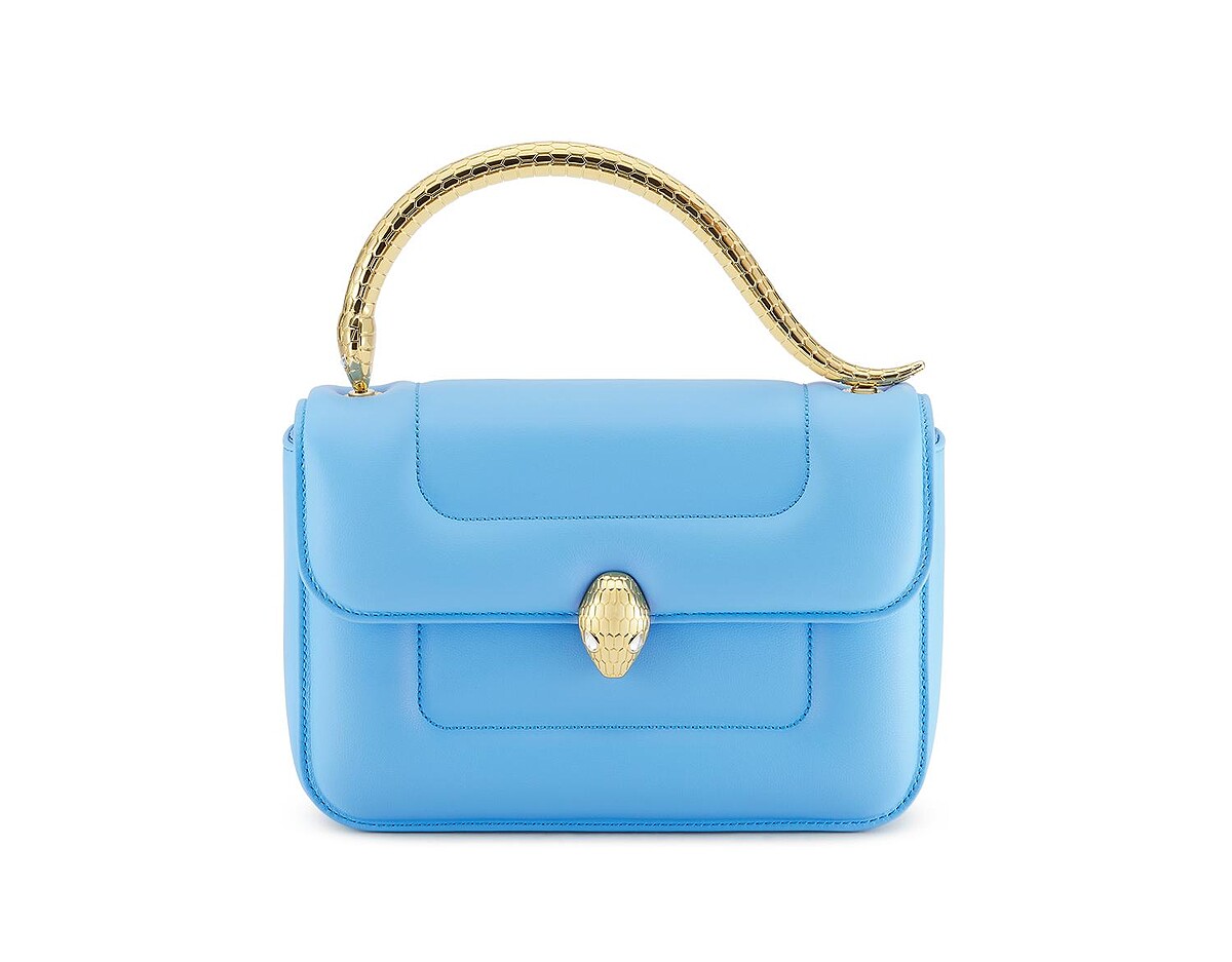 BVLGARI Serpenti 1968 玉髓藍小牛皮手提包。