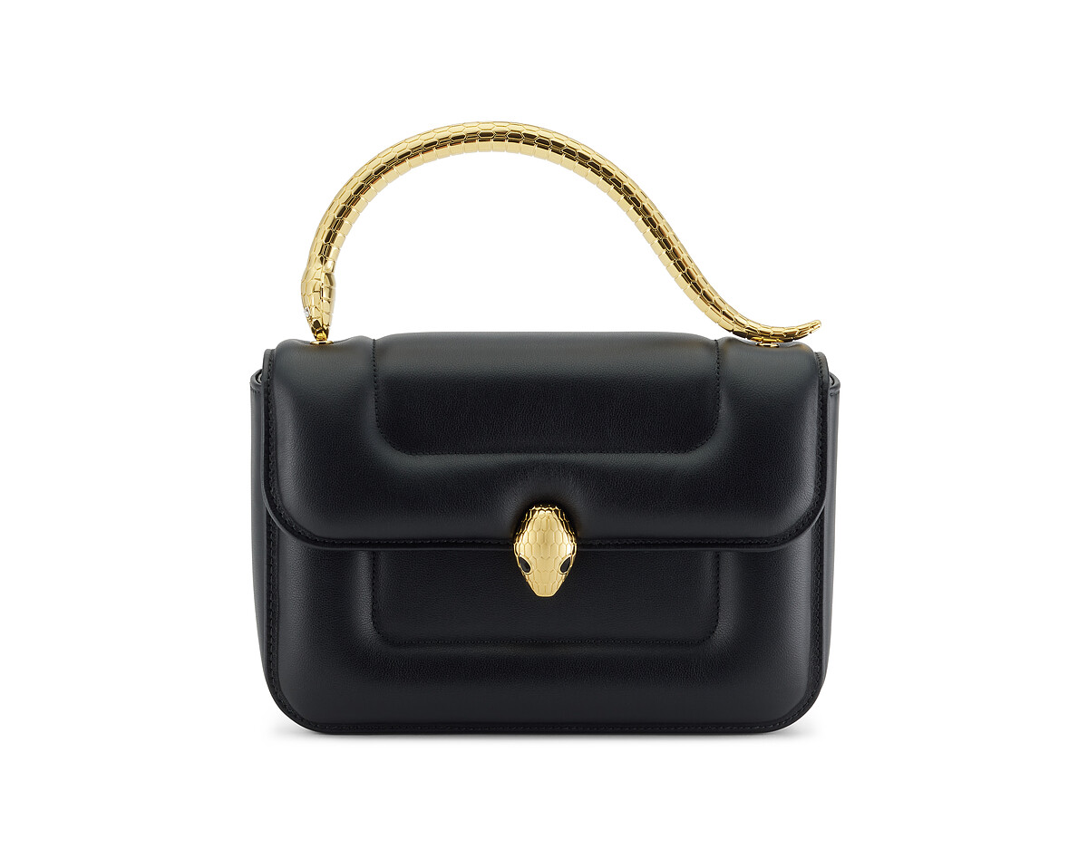 BVLGARI Serpenti 1968 黑色小牛皮手提包。