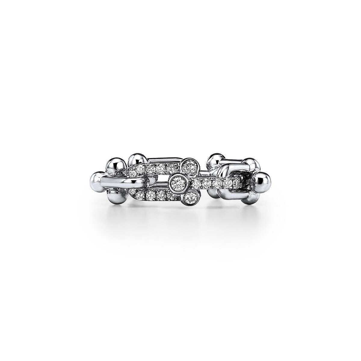 Tiffany HardWear 白K金鑲鑽鏈節戒指,約NT$ 236,000