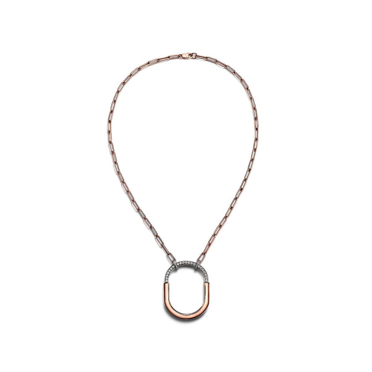 Tiffany Lock 白K金與玫瑰金鑲鑽鍊墜,超大型款