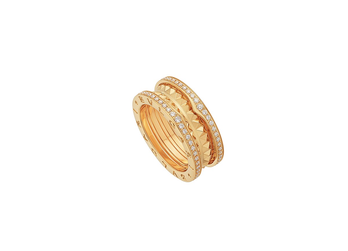 BVLGARI B.ZERO1 ROCK系列 黃金雙環鑲鑽戒指 (358035)