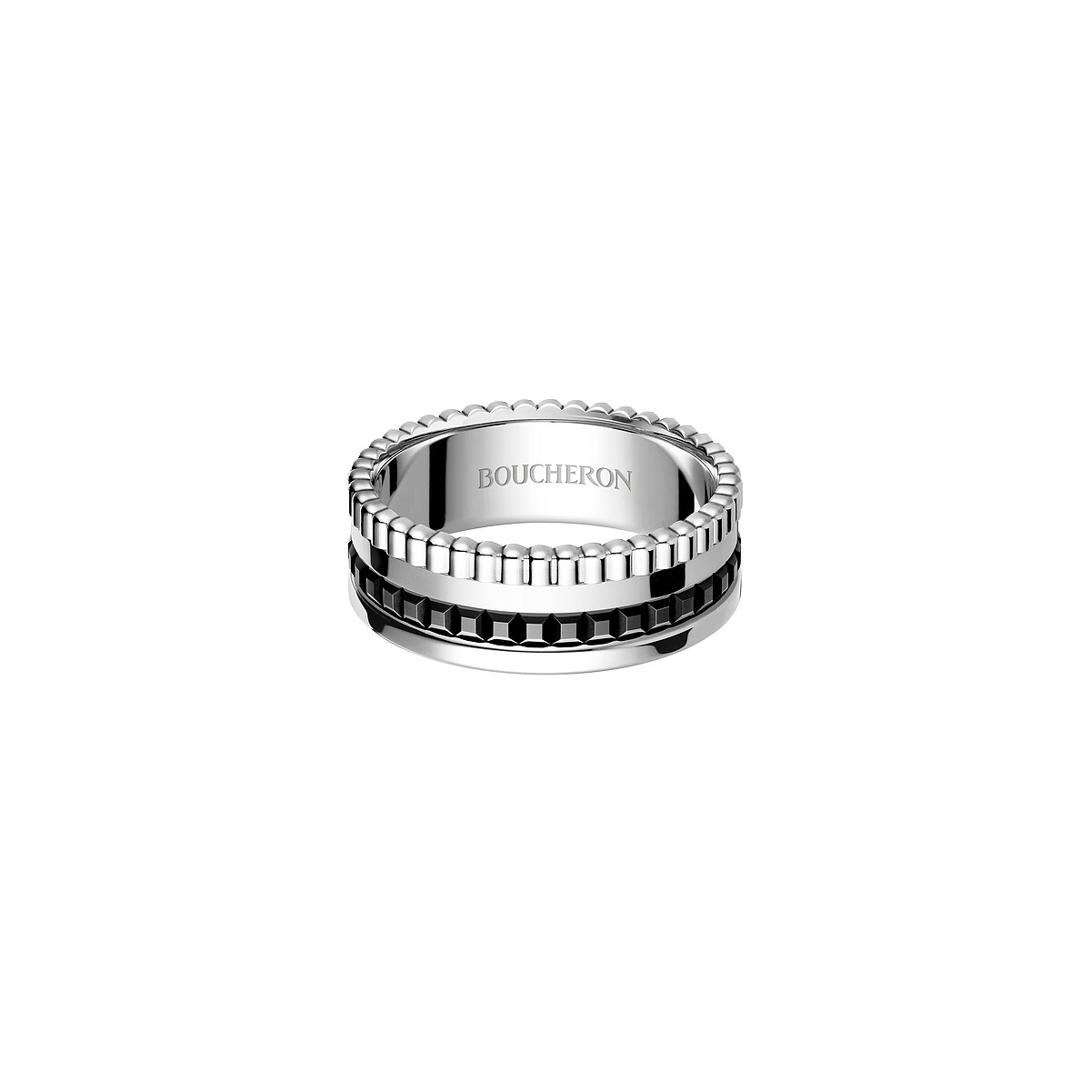 BOUCHERON Quatre Black系列戒指 白金750材質、黑色PVD 鑲嵌鑽石 台幣參考價格NTD 404,000