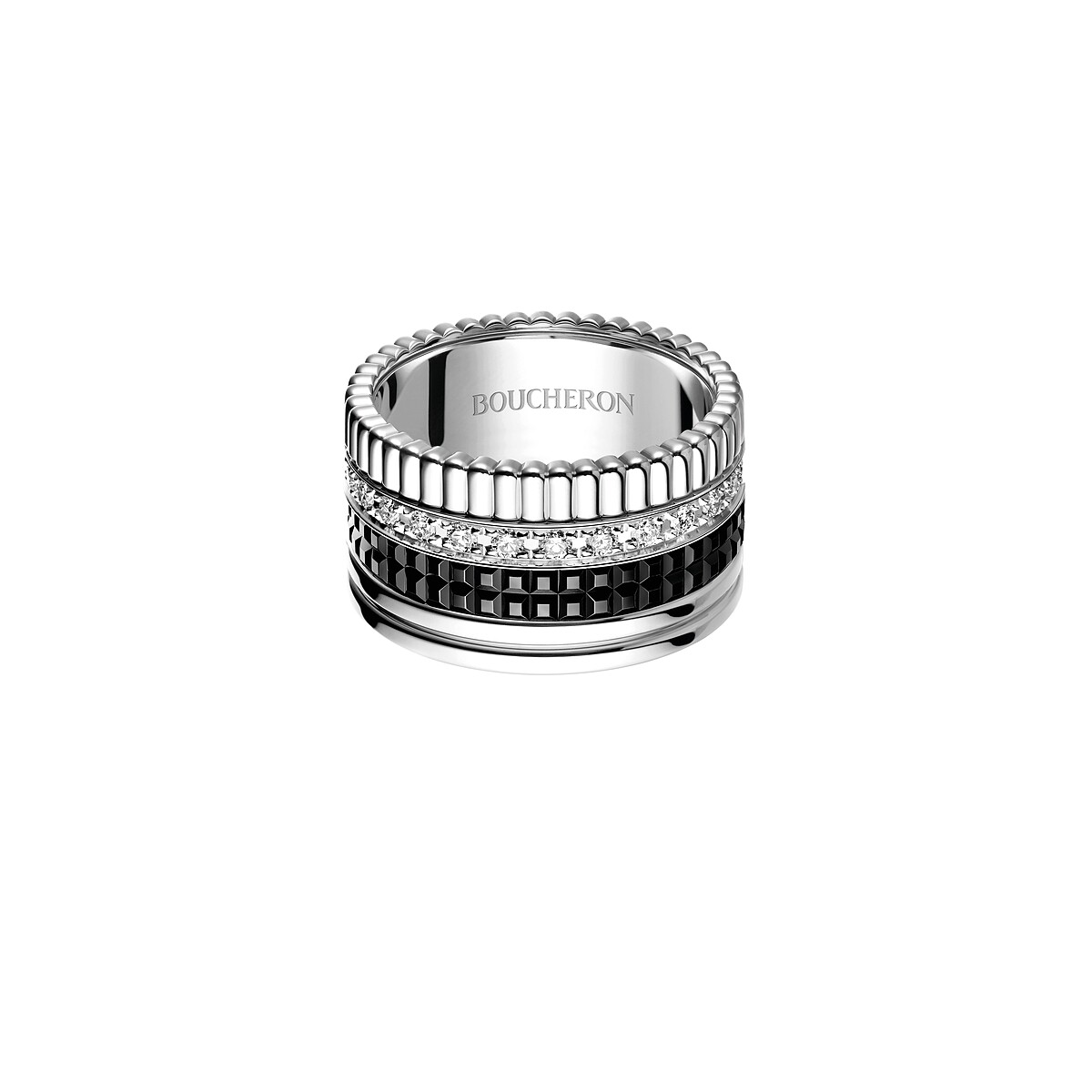 BOUCHERON Quatre Black系列戒指 白金750材質、黑色PVD 台幣參考價格NTD 184,000
