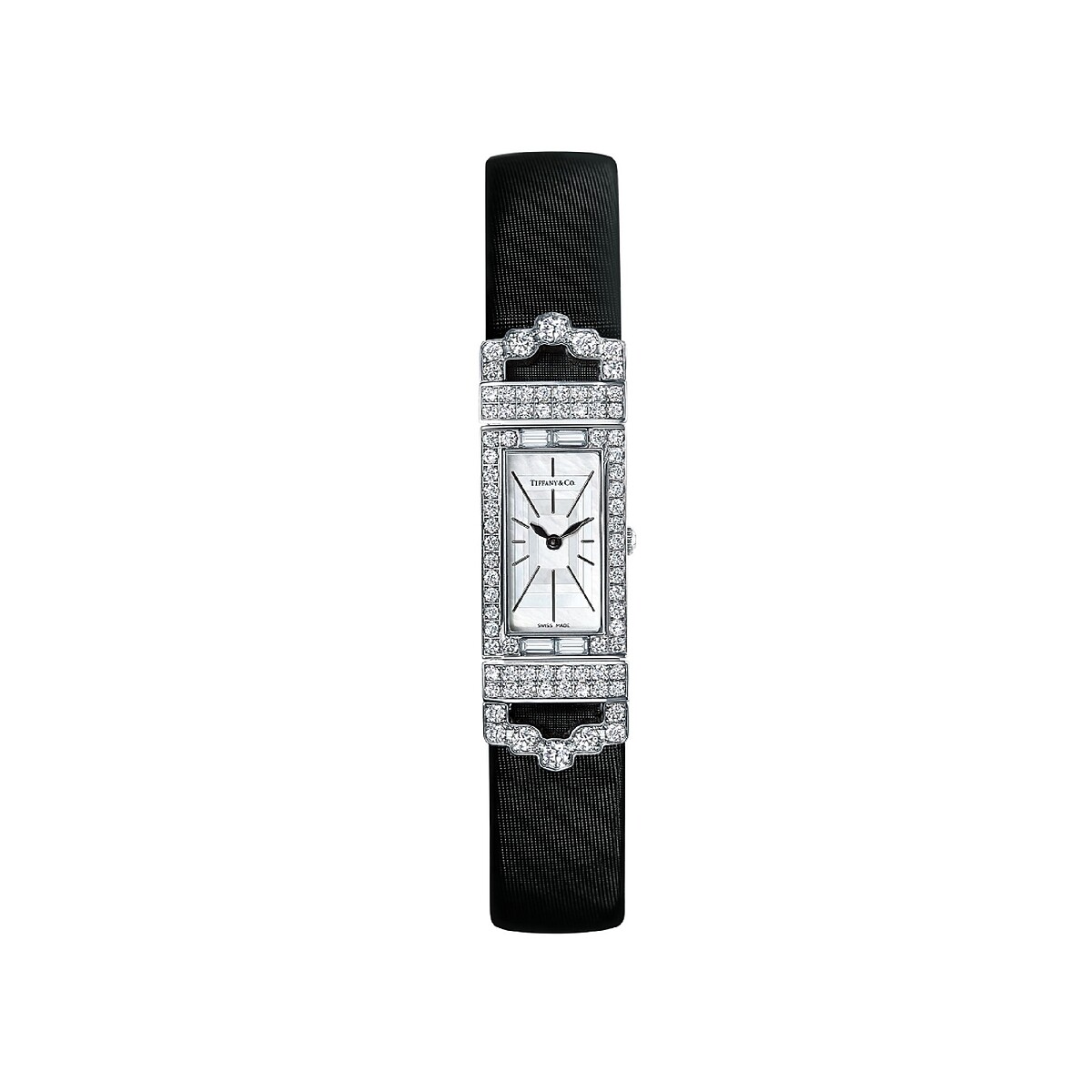 Tiffany Art Deco 2-Hand 白金搭載珍珠母貝錶面鑲嵌鑽石腕錶