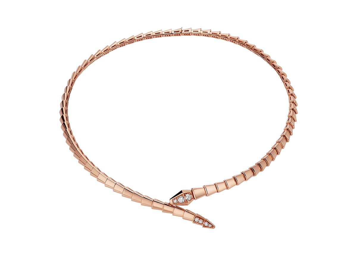 BVLGARI SERPENTI VIPER系列 玫瑰金鑲鑽項鍊 (357863)