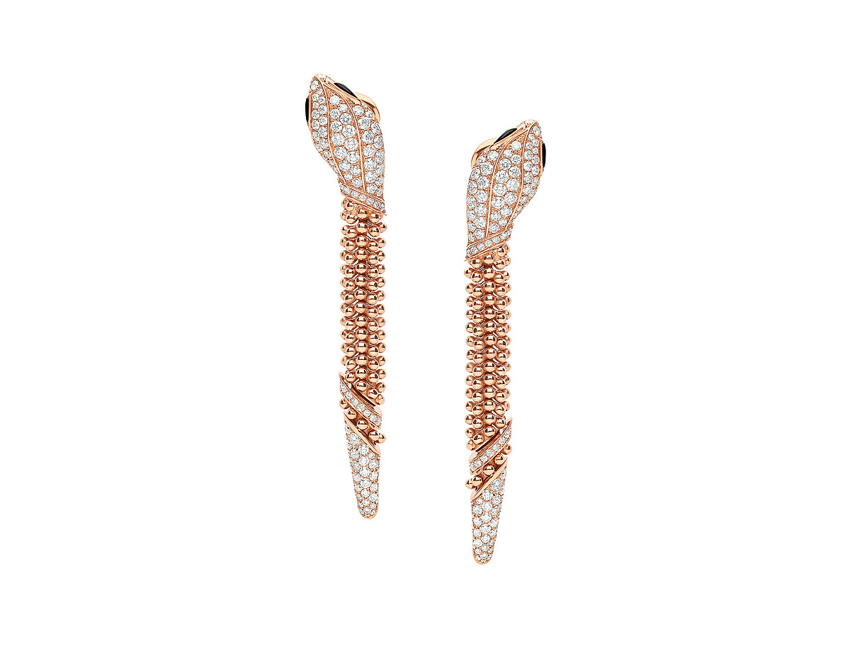 BVLGARI SERPENTI PALLINI系列 玫瑰金縞瑪瑙鑲鑽耳環 (359387)