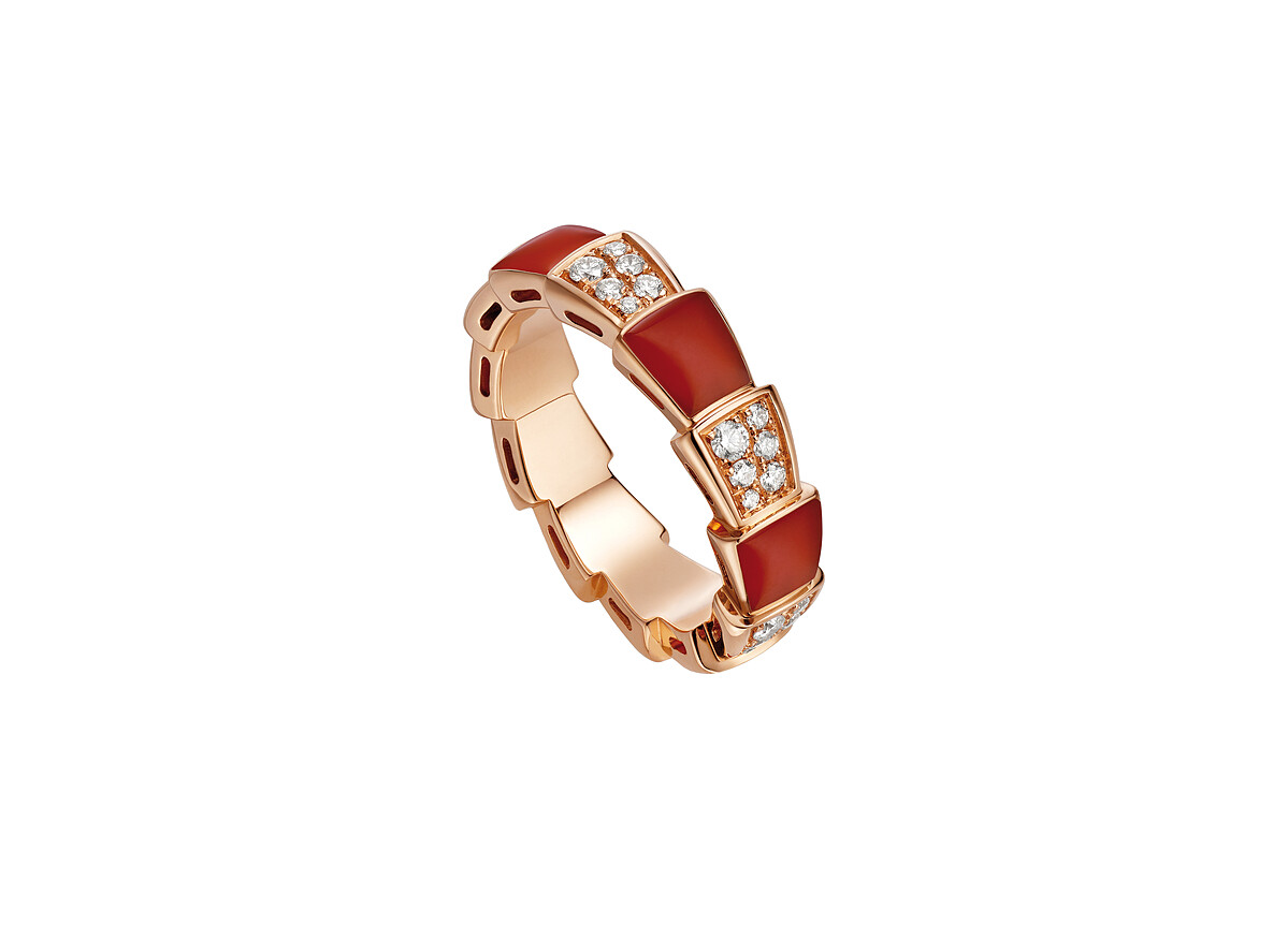 BVLGARI SERPENTI VIPER系列 玫瑰金與紅玉髓寬版戒指 (353360)