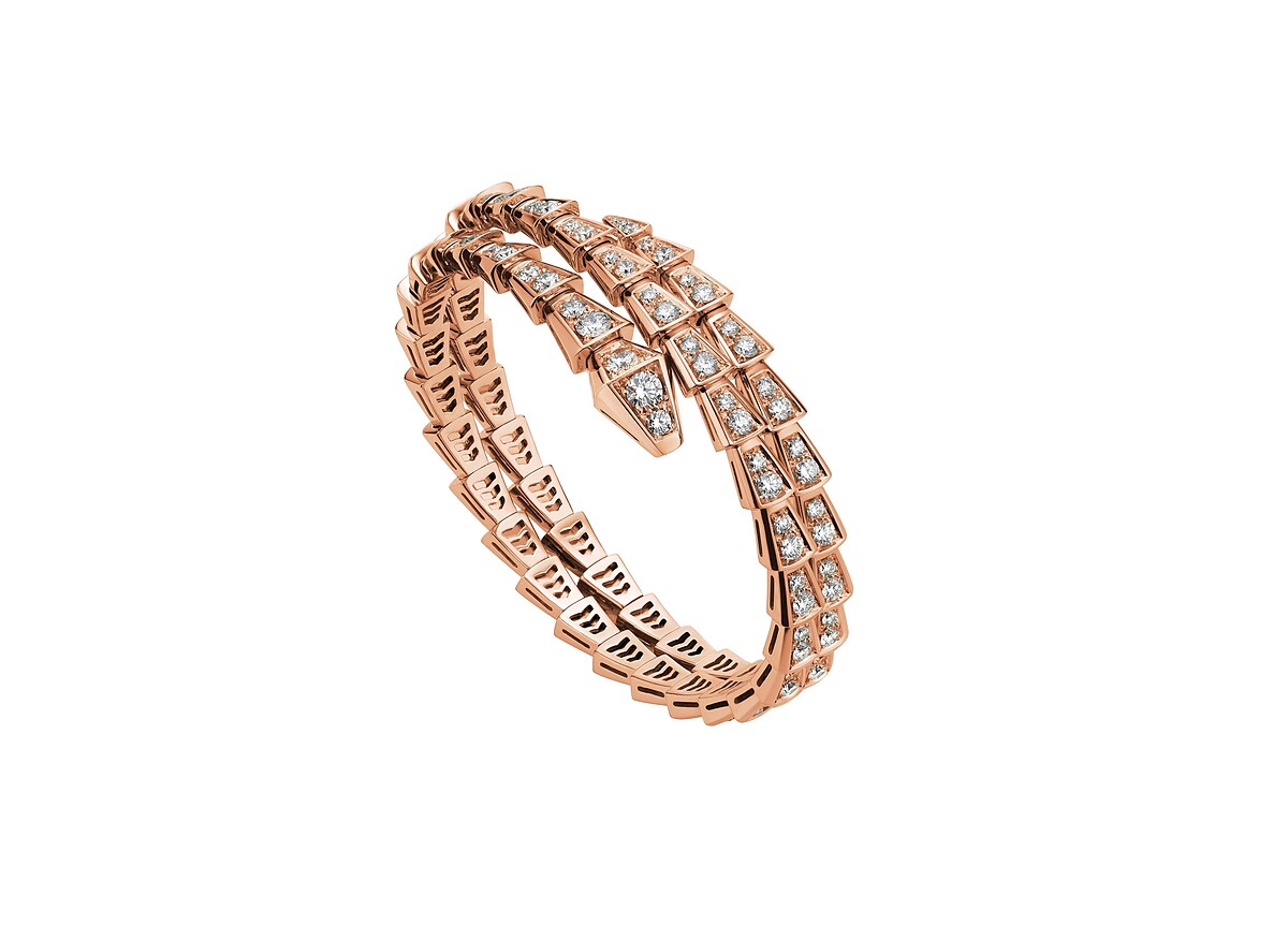 BVLGARI SERPENTI VIPER系列玫瑰金鑽石雙圈手環 (357271)