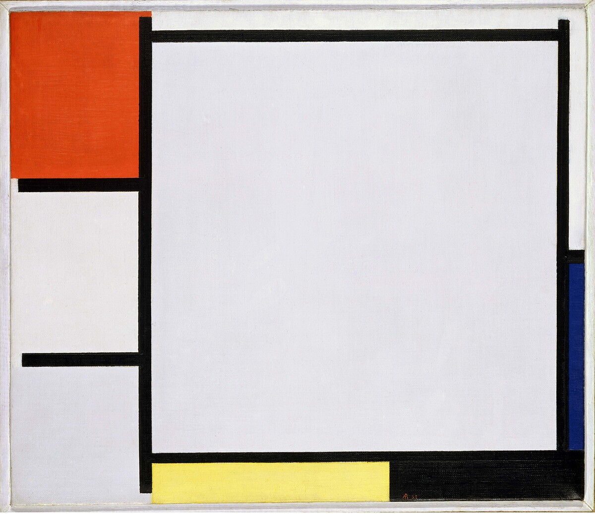 皮特・蒙德里安《紅、藍、黃、黑與灰的構圖》,1922,油彩、畫布。Toledo Museum of Art, Purchased with funds from the Libbey Endowment, Gift of Edward Drummond Libbey.