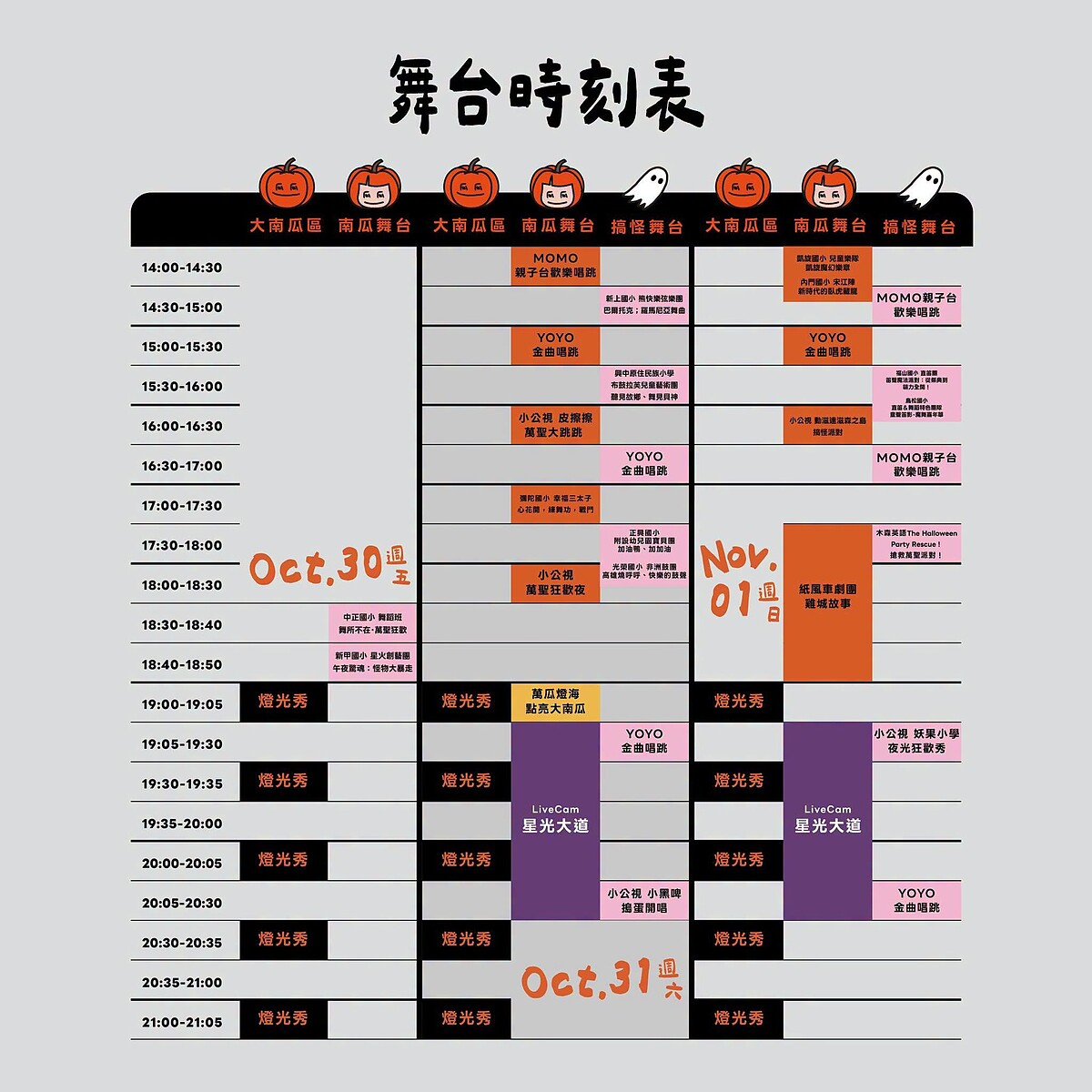 2026高雄萬聖節舞台演出時刻表