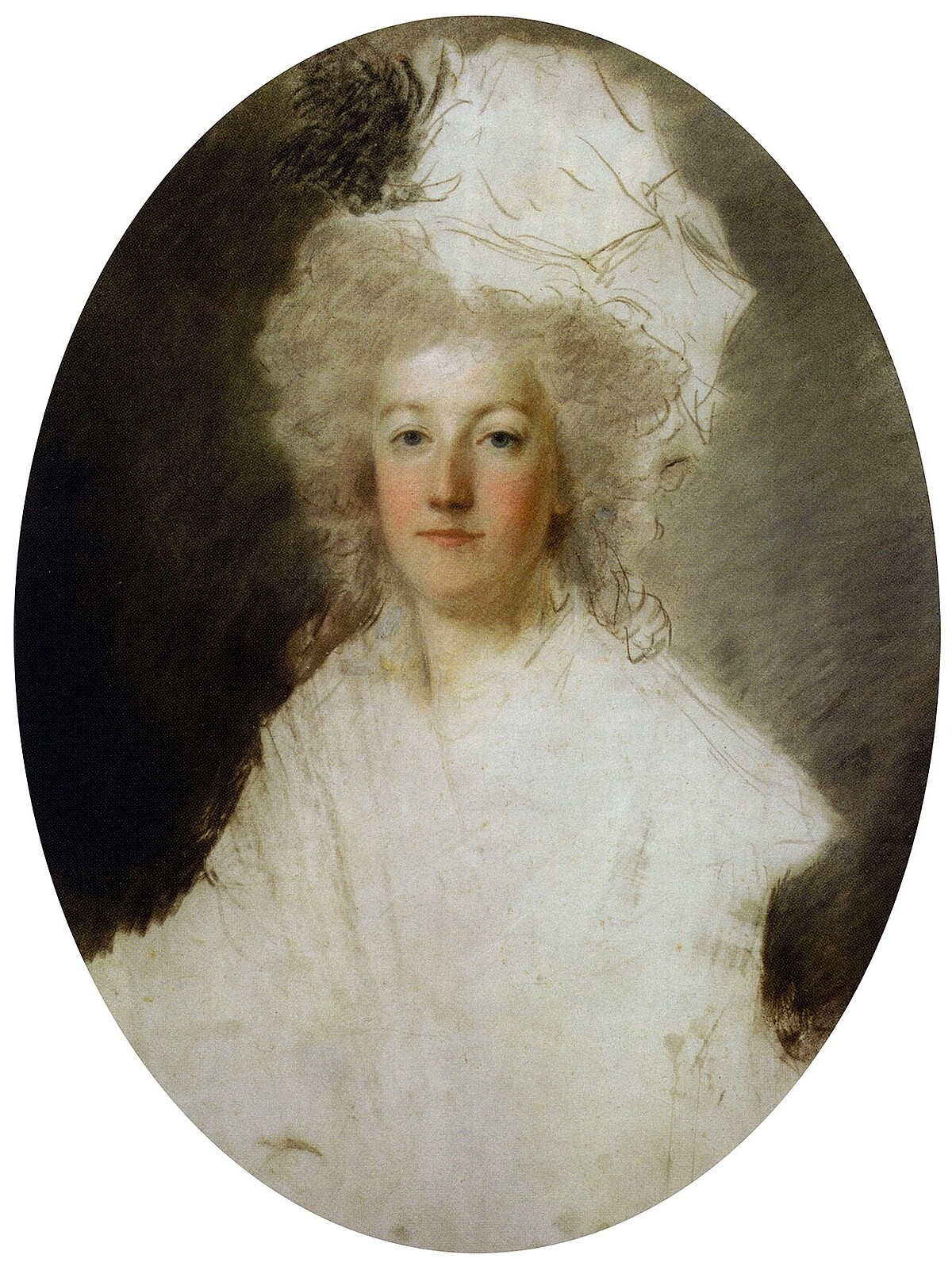 瑪麗安東尼,約1792年,由亞歷山大·庫哈爾斯基(Alexander Kucharsky)所繪卻未完成的肖像畫,後來被一名革命者以長矛刺傷而受損。