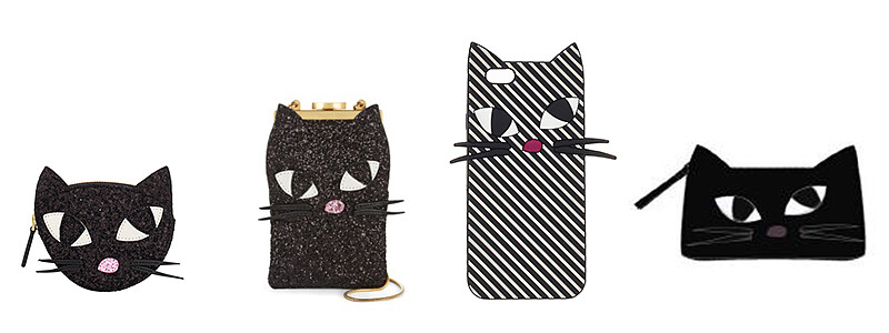 (由左至右) 貓咪亮片零錢包NT3,680/ 迷你貓咪側背包NT 7,280/ 貓咪手機套NT2,180/ 貓咪漆皮化妝包NT3,980