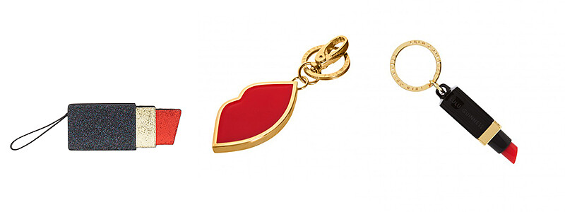 (由左至右) 口紅亮片零錢小物包NT4,980/ 紅唇鑰匙圈NT2,680/ 口紅鑰匙圈NT2,680