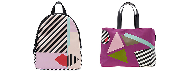 (由左至右) 幾何娃娃臉後背包NT7,680/ 幾何女孩托特包NT4,980